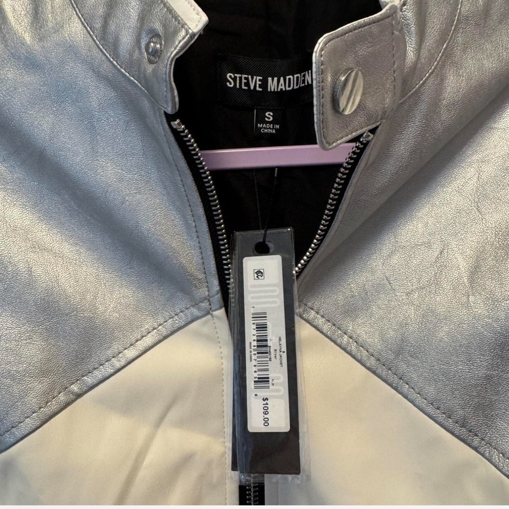 Steve Madden Metallic Silver and White Leather Jacket - Picture 3 of 3